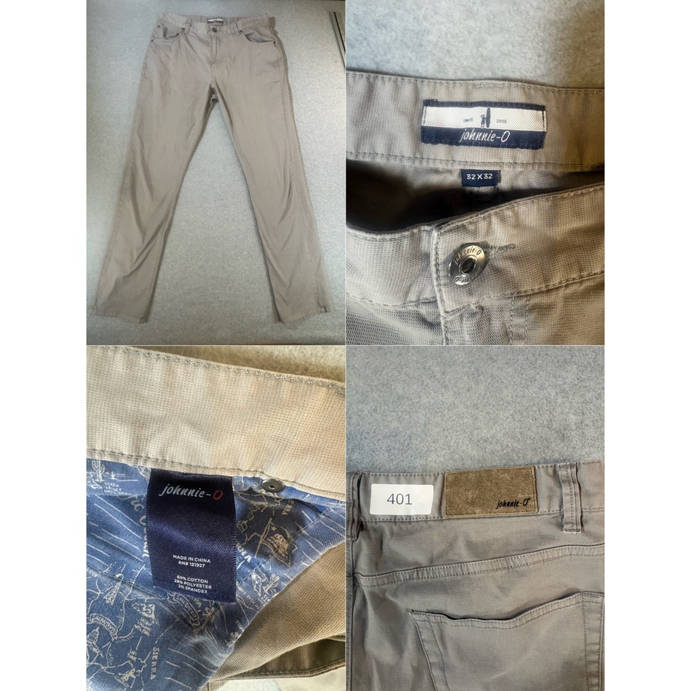 Johnnie-O Mens 32x32 Tan 5-Pocket Straight Leg Pants Cotton Stretch Khaki
